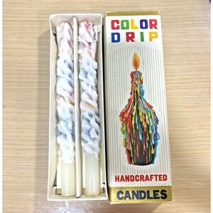 Vintage Color Drip Handcrafted Candles Pair Decorative Wax Candles w/ Box